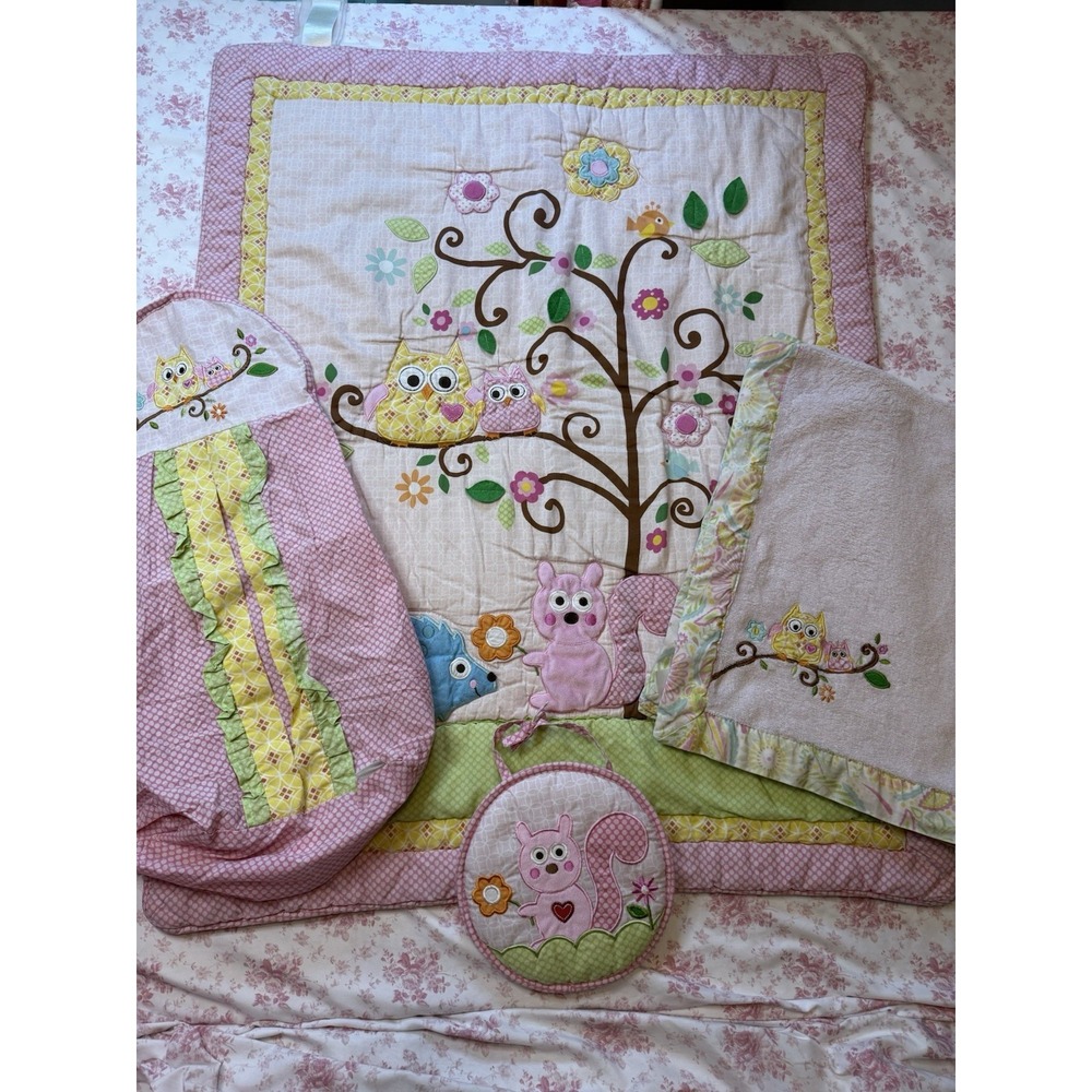 Kidsline Owl Woodland Nursery Bedding & Decor 4 Piece Set Baby Girl